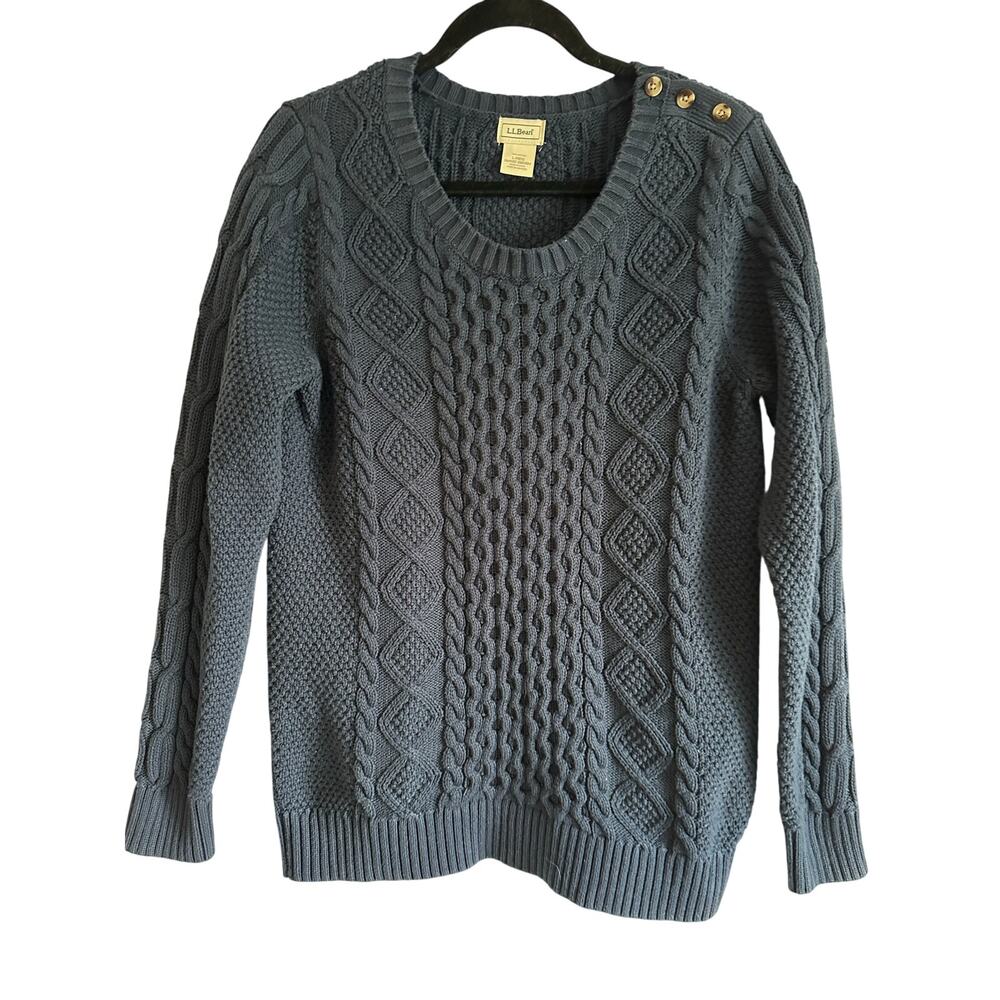 L.L. Bean Women’s Cotton Fisherman Cable Knit Sweater Navy Size L